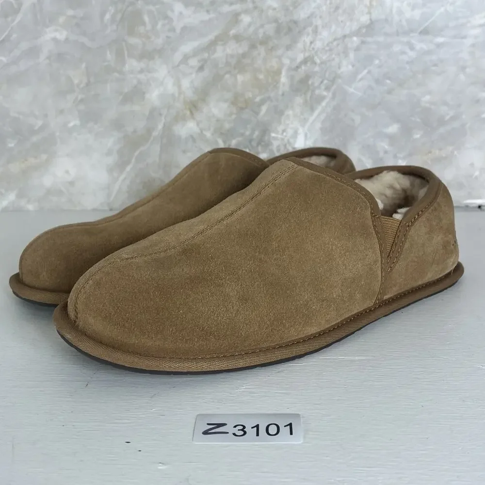 UGG Scuff Romeo Slippers Men’s Size 10 Chestnut Suede Leather Fur Moccasins
